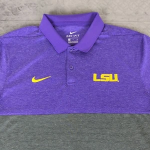 LSU Tigers Polo Shirt Nike Dri-Fit Embroidered Purple Gray Short Sleeve Men Smal - Picture 1 of 9