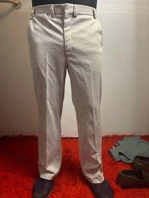 Vintage Deal Knit Speckled Eggshell White Mens Crimplene Trousers 1950s W 34 - Image 1 of 4