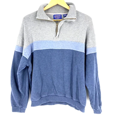 Pendleton Sweater Size Large Mens Gray Blue Half Zip Mock Neck Pullover Cotton - Image 1 of 4