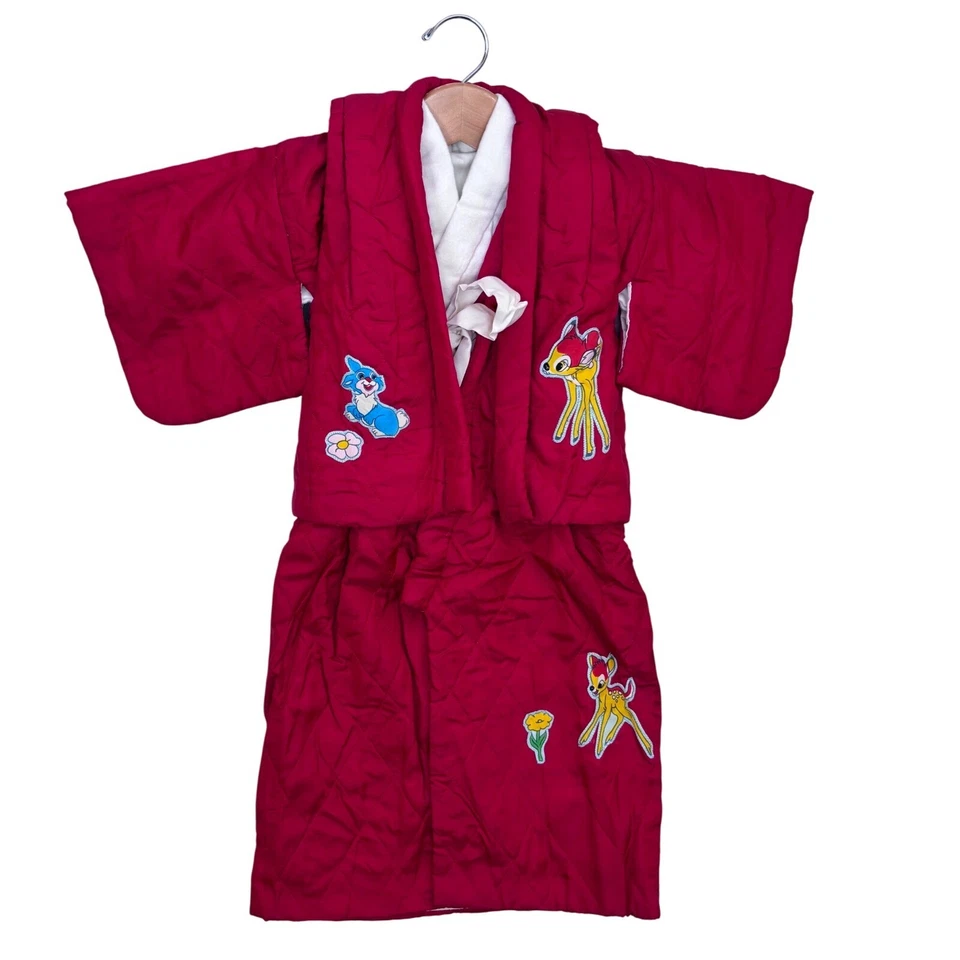 Accappatoio kimono giapponese rosso Walt Disney Bambi vintage trapuntato 2 pezzi applicazione 1-3 anni - Immagine 1 di 4