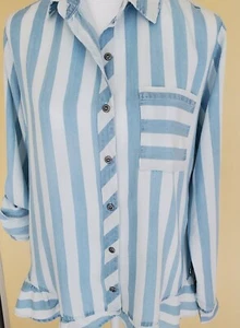 Women's Blue and White Striped Top Button-down Size Small Billy T - Picture 1 of 14