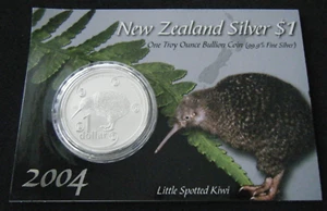 2004 New Zealand Little Spotted Kiwi 1oz $1 One Dollar .999 Silver BU Coin - Picture 1 of 4