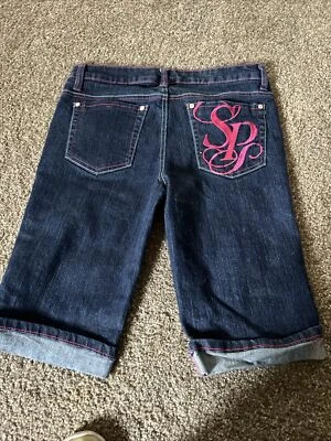 South Pole pink embroidered dark denim vintage bermuda shorts Women 9 — 第 1/4 张图片