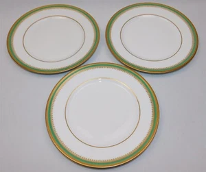 3 Bernardaud & Co Limoges 8.5" Plates Green Gold Rims BER180 Higgins & Seiter NY - Picture 1 of 5