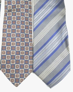 Lote de 2 corbatas de seda Aquascutum Hickey Freeman azul marrón gris rayas geométricas - Imagen 1 de 8