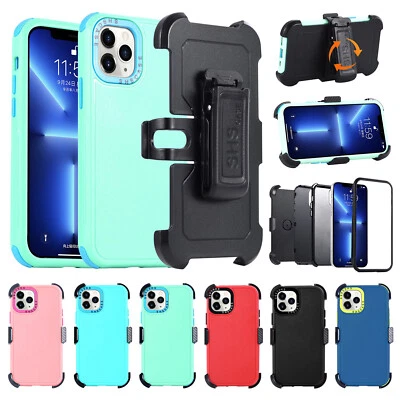 For iPhone 15 Pro Max 14 13 12 11 8 7 X Rugged Shockproof Belt Clip Stand Case - Image 1 of 4
