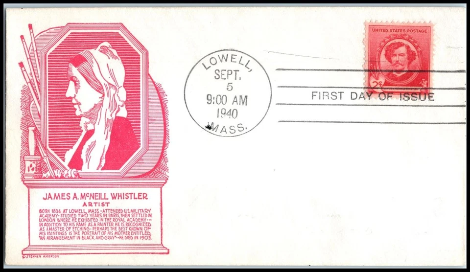 1940 James McNeill Whistler artist Sc 885 FDC with C Stephen Anderson cachet (57 - Image 1 of 1