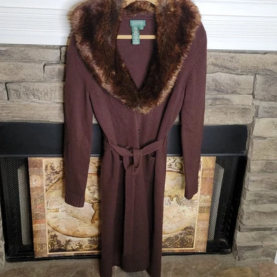 LAUREN RALPH LAUREN Lana/Cachemira Mujer PIEL SINTÉTICA Ribete Marrón Talla GRANDE  Foto 1 de 4