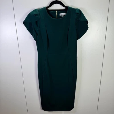 NWT Calvin Klein Women 8 Sheath Dress Short Puff Sleeve Green Hoiday Chic Classy - Image 1 of 4