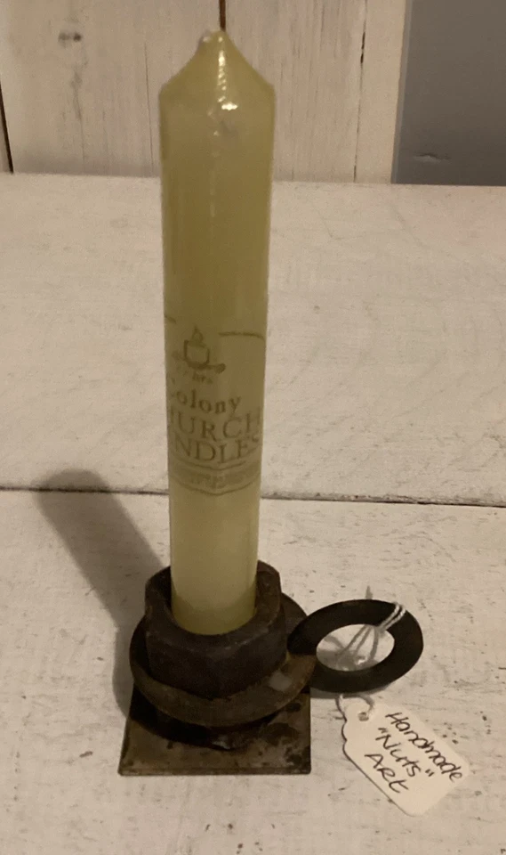 Quirky Handmade candle holder made from old  recycled nuts & bolts - one off  - Image 1 of 4