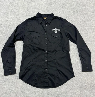 Camisa negra bordada con botones manga larga Jack Daniels para mujer talla mediana” Foto 1 de 4