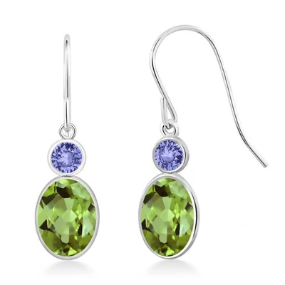 14K White Gold Peridot and Tanzanite Hook French Fish Ear Wire Dangle Earrings - Image 1 of 3
