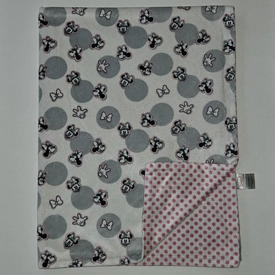 Manta Reversible Disney Bebé Minnie Mouse Gris Blanco Rosa Lunares Arco Mano Foto 1 de 4