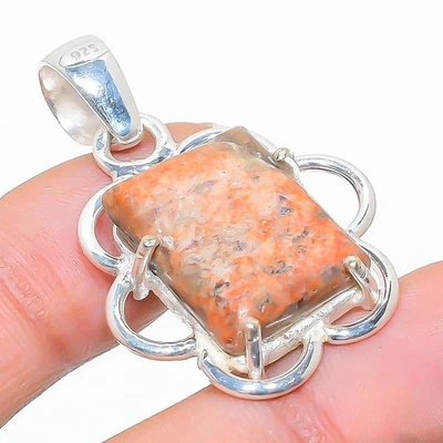 Pendente In Argento Sterling 925 Fatto A Mano In Gemma Unakite 1.58" - Immagine 1 di 4