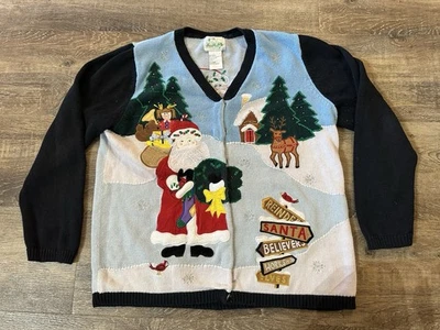 Quacker Factory Sweater Womens L Button Up Christmas Tree Santa Angel Reindeer - Image 1 of 4