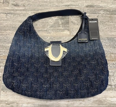 BOLSO DE MANO HOBO DE HOMBRO ESTAMPADO LOGOTIPO DENIM TRUE RELIGION NUEVO CON ETIQUETAS Foto 1 de 4