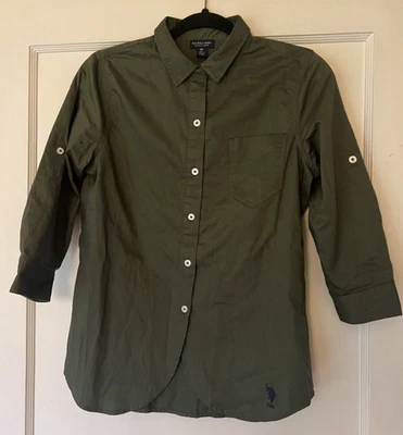 Polo Assn Mujer Verde Ejército Camisa Utilitaria Abotonada Carga Safari 3/4 Mediana Foto 1 de 4