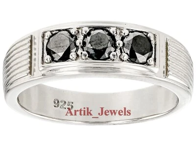 Черное серебряное кольцо с муассанитом и покрытием из белого золота 14 карат для мужчин No987 - Изображение 1 из 4