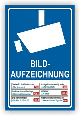 PRINTENGEL Schild Videoüberwachung videoüberwacht DSGVO Hinweisschild Personalisiert Vi166