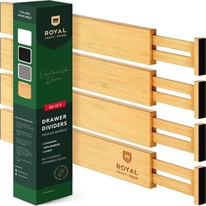 Expandable Bamboo Kitchen Drawer Dividers Organizers Adjustable Set of 4, 17-22" - Picture 1 of 14
