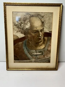 VINTAGE! THE PROPHET JOEL BY MICHELANGELO ARTIST Print in 12x10 Frame 9.5x7 Pic. - Picture 1 of 3
