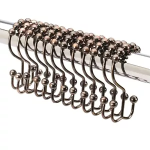 12 Pack Metal Shower Curtain HOOKS RINGS Double Glide Roller Set Bronze - Picture 1 of 4
