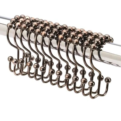 Paquete de 12 ANILLOS GANCHOS de cortina de ducha de metal juego de rodillos de doble deslizamiento bronce Foto 1 de 4