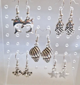 Sea ocean creature earrings on stamped 925 silver hooks, choose design, fun gift - Picture 1 of 33