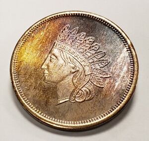 1 oz .999 Silver Round - Indian Head Cent Design - Rainbow Toning - PQ - F4782