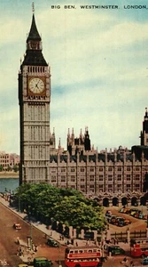 VALENTINE'S Antique (c.1910) "Big Ben" Clock Tower London, England, UK - Picture 1 of 2