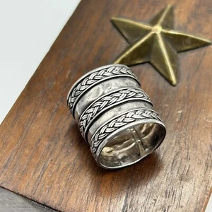 Vintage Cigar Band Braided Sterling Silver Ring Stacked .75" tall Sz 5.25 - Picture 1 of 8