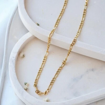 Collar Figaro Chapado en Oro 18K Cadena Plata de Ley 925 Hombre y Mujer 16-30" Foto 1 de 4