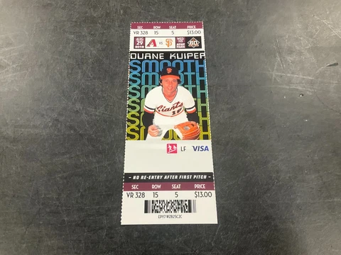 GIANTS 2018 TICKET STUB 8/29/18 VS DIAMONDBACKS~COVER: Duane Kuiper Cover