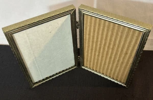 Vintage Gold Brass Metal Bi-fold Hinged Two Photo Picture Frame 5" x 7" - Picture 1 of 12