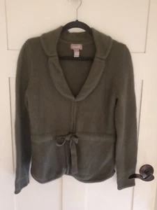 Angora Cardigan Sweater Womens Medium Wool Cozy Drawstring Green Soft Warm Cozy - Picture 1 of 12