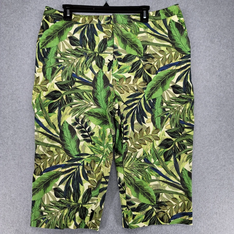 Pantalones al tobillo Susan Graver Capri para mujer talla 16 estampado de hojas verdes ponte elástico Foto 1 de 4