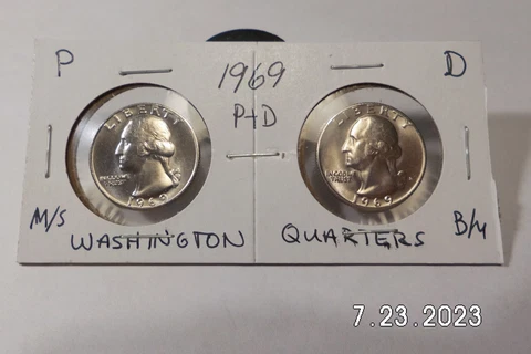 1969 P&D WASHINGTON QUARTERS ~ B/U UNCIRCULATED ~ FROM US. MINT SET Cover