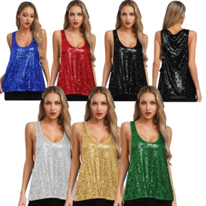 Women Vest Summer Camisole Glitter Tank Tops Disco Blouses Casual Sparkle Punk - Picture 1 of 51