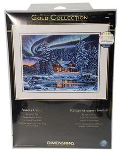 Dimensions AURORA CABIN Gold Collection Cross Stitch Kit # 35212 NEW 12" X 16" - Picture 1 of 6