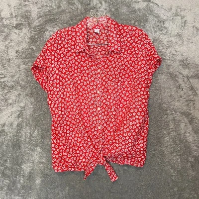 Old Navy Women Classic Bloomcore Ditzy Floral Retro Linen Cotton Button Shirt L - Image 1 of 4