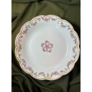 Haviland Limoges & Co. France Pink Flowers Serving Dish Gold Rim 9" - Picture 1 of 5