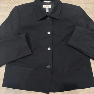 Talbots Women’s Blazer Button Collared Black 6 Stretch Wool Office Basic work - Picture 1 of 6