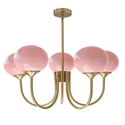 5 Light Gold Globe Sputnik Chandelier Modern Pink Glass Sputnik Pendant Light... - Image 1 of 4