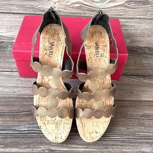 Vaneli Leather Metallic Cork Wedge Sandals Shoes Size 12W S101227 - Picture 1 of 7