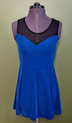 DIVIDED by H&M Royal Blue Short Dress, Black Mesh Bodice, Sleeveless Size S 10 - Image 1 of 4
