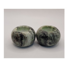 Pair Small Round Marble Natural Stone Candle Holders Green Black Brown Alter