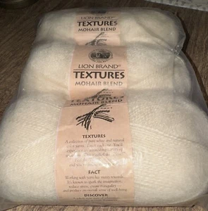 Lion Brand Textures Mohair Blend Lot Of 3 4.5 Oz Skeins Color Natural - Picture 1 of 3