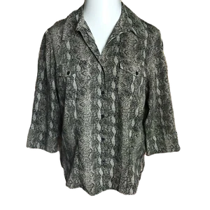 Joanna Button Up Collared Blouse Shirt ~ Sz PL ~ 3/4 Sleeve ~ Brown & Black - Picture 1 of 5