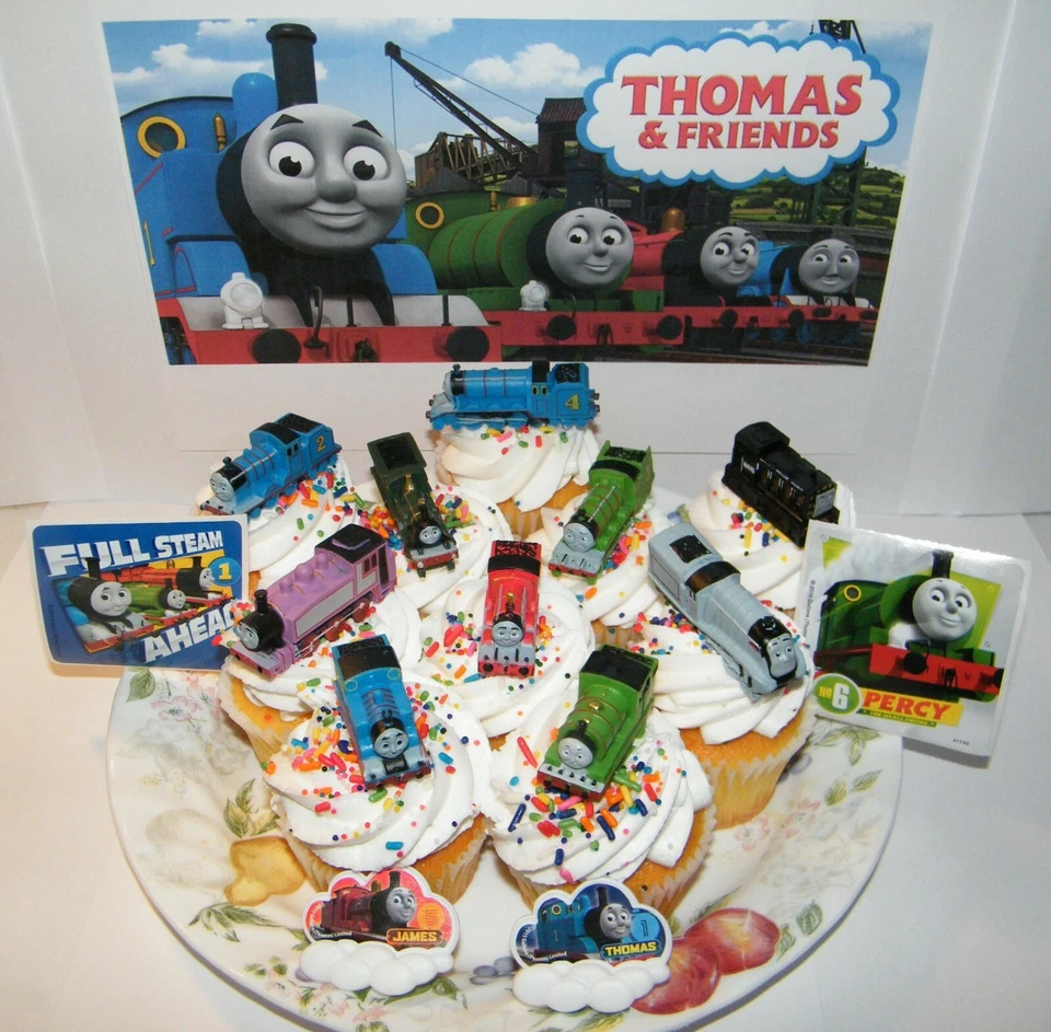 Thomas the Tank Engine Deluxe Cake Toppers Set of 14 with 10 Trains, 2 Stickers - Image 1 of 4
