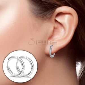 14mm Silver Titanium Steel Small Huggie Hoop Earrings 1.6mm Thick - Picture 1 of 11